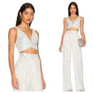 Sabina Musayev x Revolve Silver Pleated Savannah Crop Top Ross Pants Co Ord Set